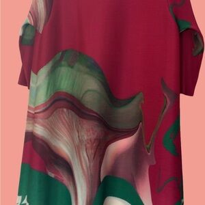 Elegant Abstract Women's Dress - Burgundy and Forest Green